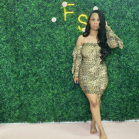 Leopard See Through Off The Shoulder Dress - Picture 2 of 2